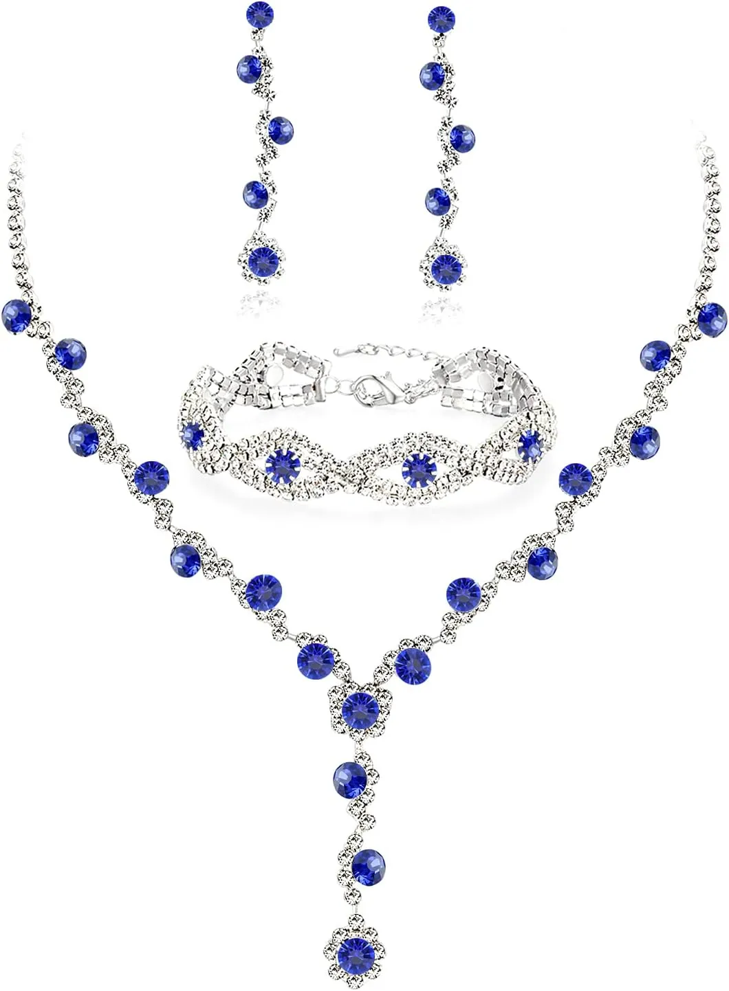 YANODA Rhinestone Bridal Jewelry Sets for Women Crystal Necklace Earrings Bracelet Jewelry Sets for Wedding Bridal Bridesmaid Gifts Evening Party Prom Jewelry Set