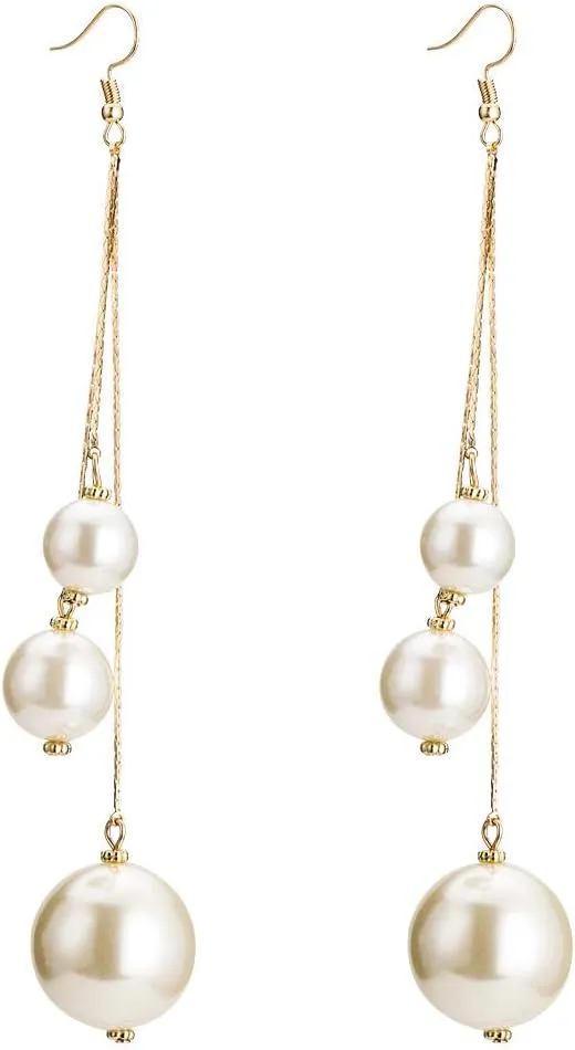 YAZILIND Elegant Gold Plated Earrings Imitation Pearls Long Chain Tassel Dangle for Women