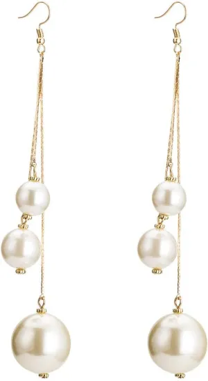YAZILIND Elegant Gold Plated Earrings Imitation Pearls Long Chain Tassel Dangle for Women