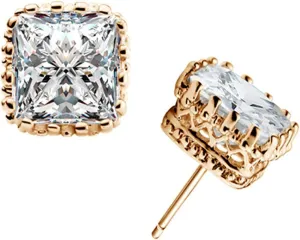 YAZILIND White Gold Plated Claw 6mm Square Gemstone CZ Ear Stud Earrings