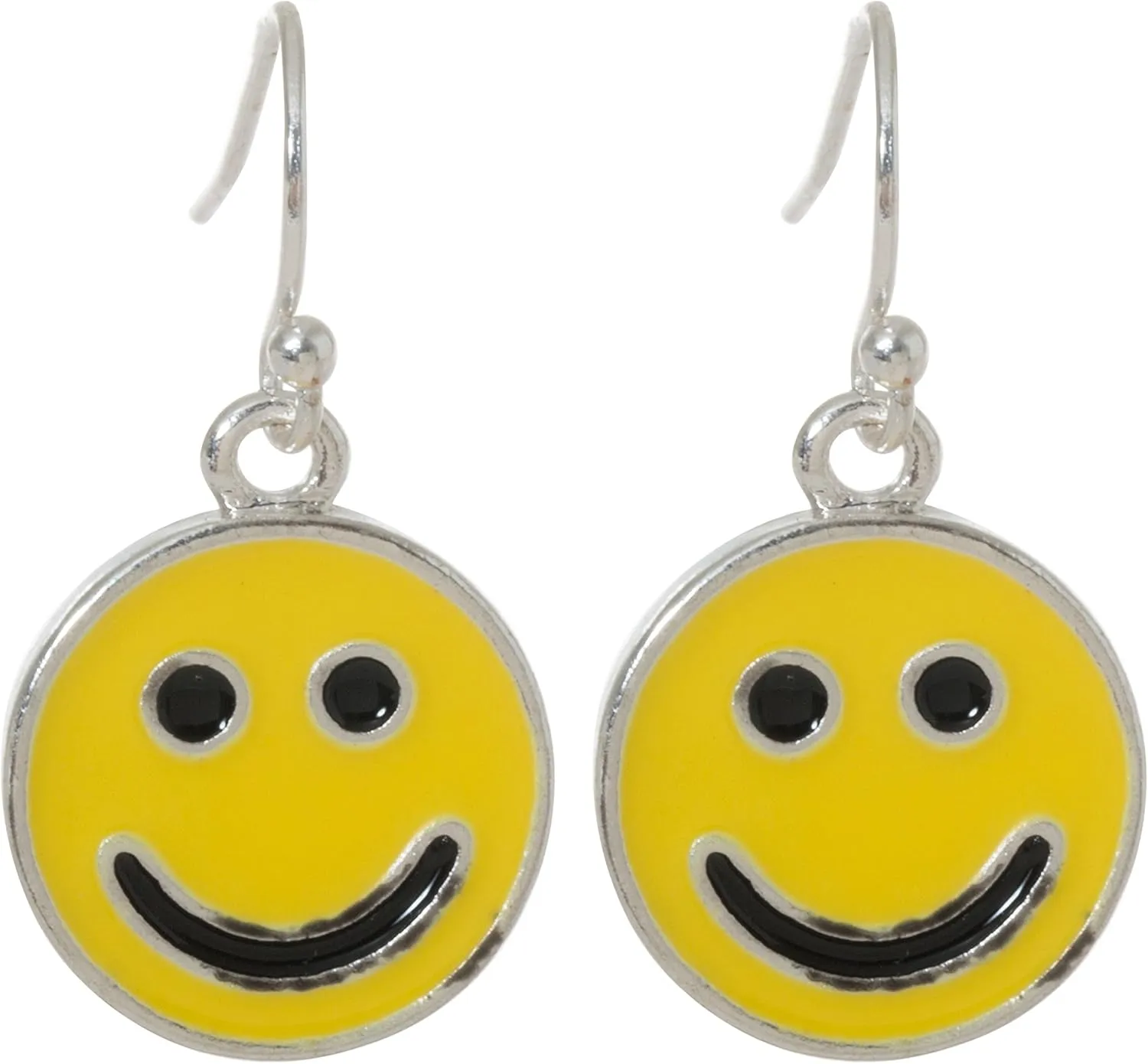 Yellow Smiley Face Dangling Fish Hook Earrings