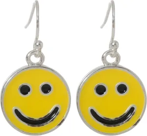 Yellow Smiley Face Dangling Fish Hook Earrings