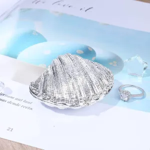 YU FENG Silver Mussel Hinged Trinket Box Wedding Ring Holder Metal Seashell Figurine For Ring Display