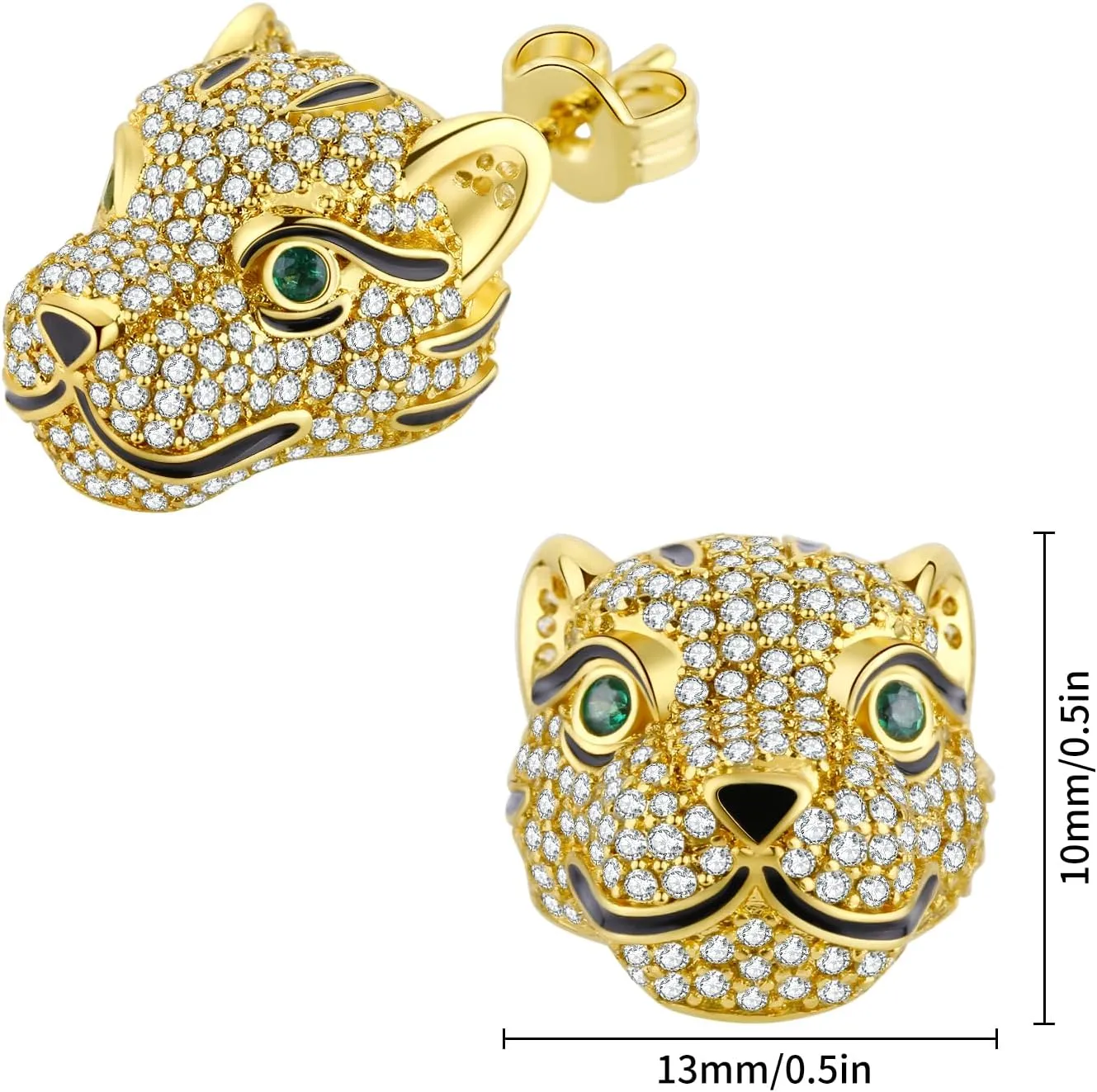 Zaano Cheetah Earrings Panther Stud Earrings Encrusted with Zircons Leopard Head 14K Gold Plating Stud Fashion Jewelry Gifts for Women