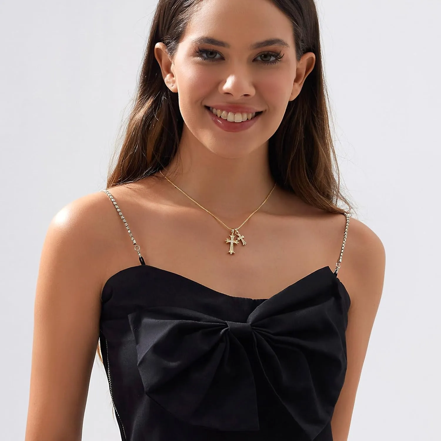 Zeffy Cross Necklace for Women,18K Gold/Silver Plated Tiny Cubic Zirconia Cross Pendant Necklace for Women Simple Layered Cross Necklaces for Women