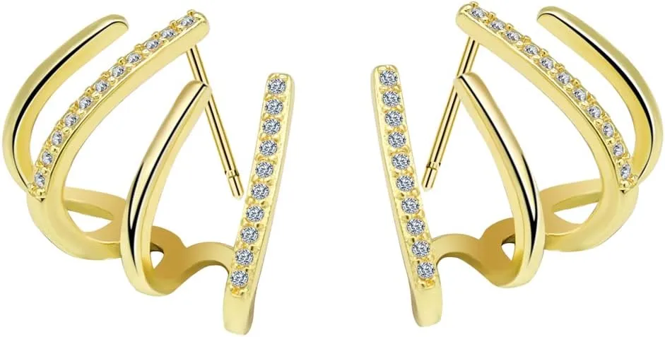 Zircon Needle Claw Earrings Cuff for Women Minimalist Dainty Tiny Ear Cuff Piercing Studs Earrings,Luxury Trendy Ear Wrap Cuff Claw Earrings